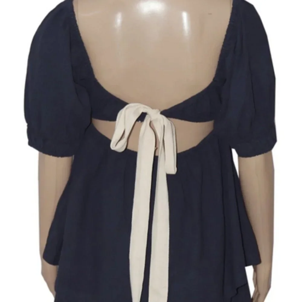 Free People Navy High-Waist Shorts Set